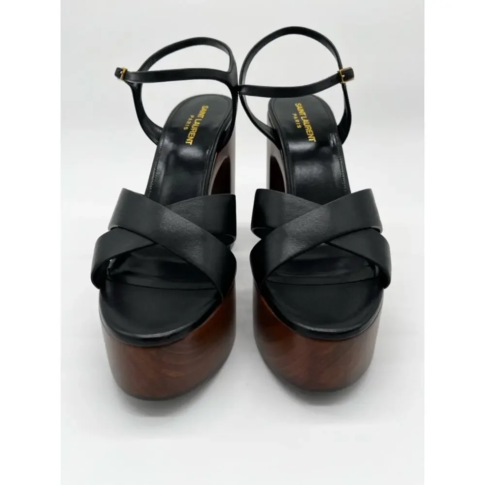 Saint Laurent Bianca Platform Sandals Ankle Strap Black - US 6.5 (EU 36.5)